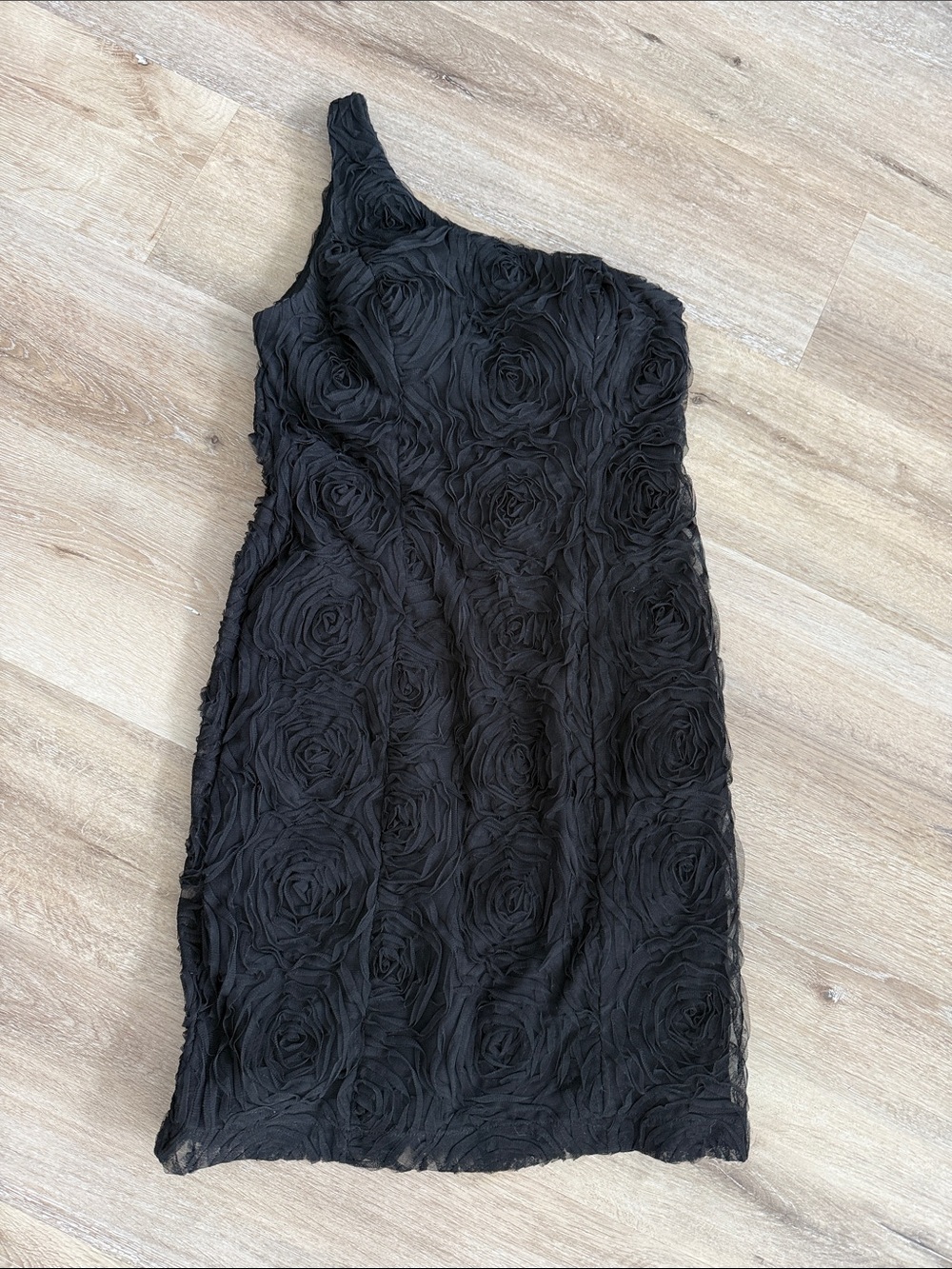 The Limited Black One-Shoulder Rose-Textured Cocktail Dress